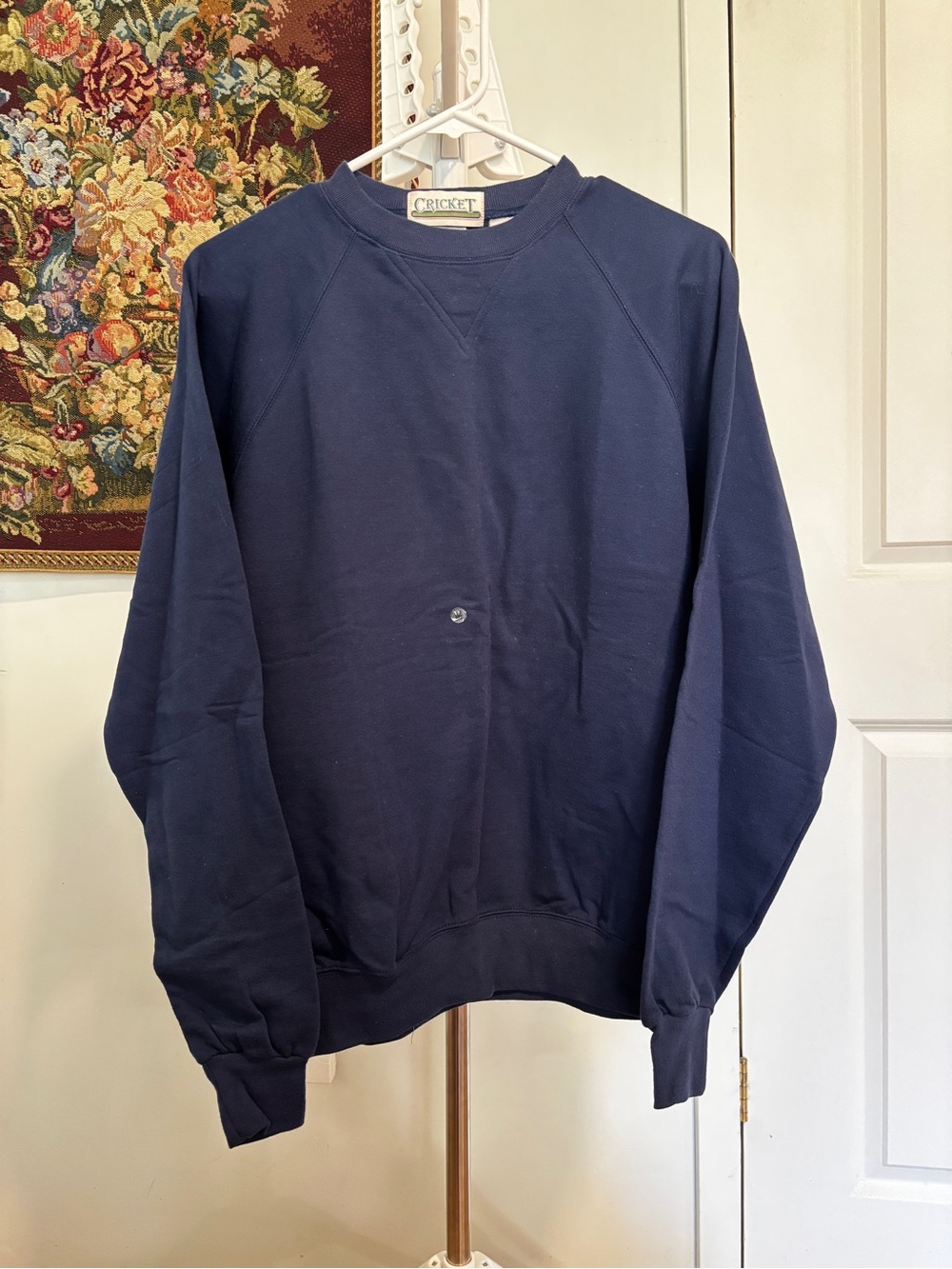 Vintage CRICKET Navy Raglan Sweatshirt 100% Cotton Made in Peru Size M